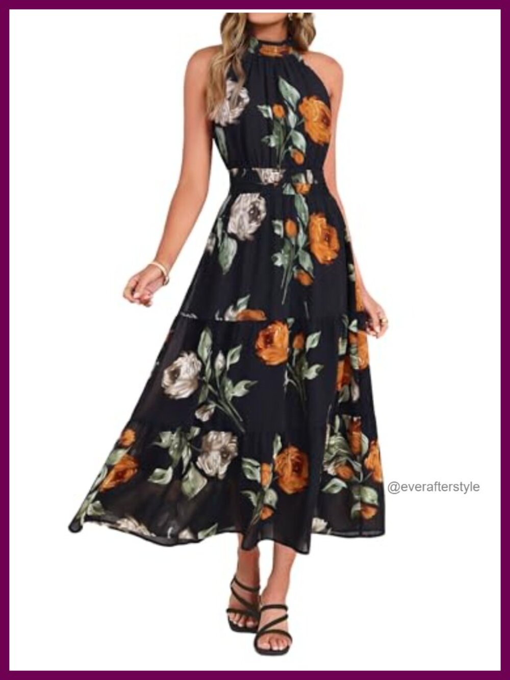 Women's Halter Maxi Dress Floral Smocked Waist